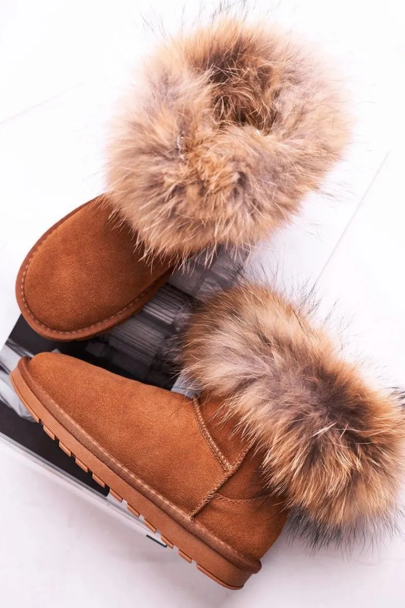 Śniegowce Damskie>Boto Damskie Skórzane Śniegowce Z Futerkiem Camel Alexa Brązowy