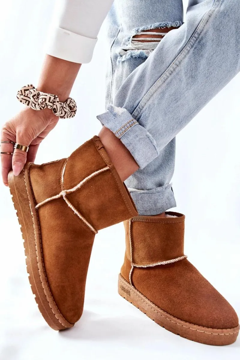 Damskie Skórzane Śniegowce Big Star II274441 Camel Damskie Śniegowce Damskie