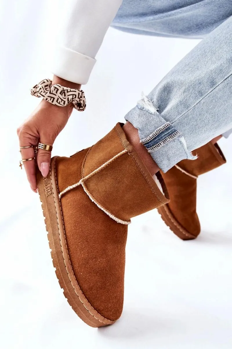 Damskie Skórzane Śniegowce Big Star II274441 Camel Damskie Śniegowce Damskie