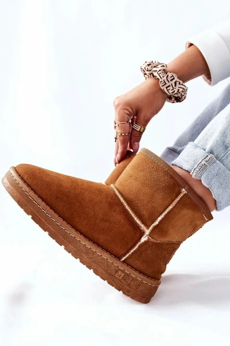 Damskie Skórzane Śniegowce Big Star II274441 Camel Damskie Śniegowce Damskie