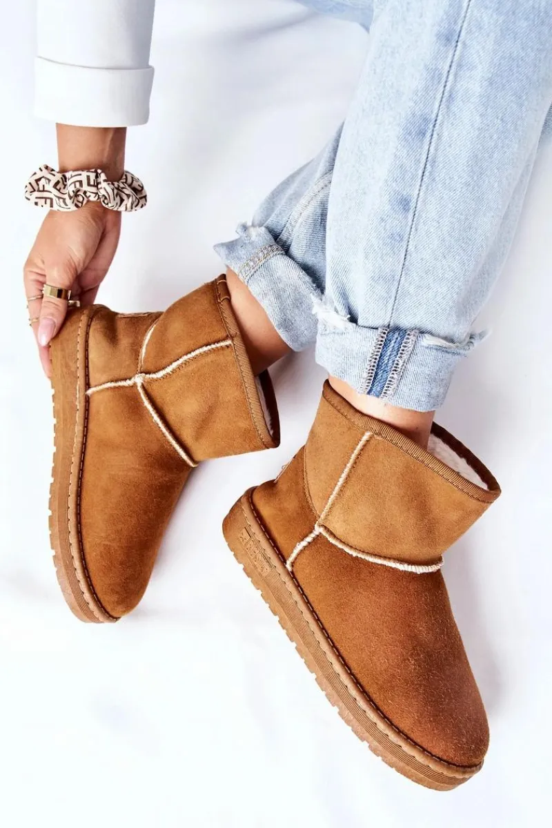 Damskie Skórzane Śniegowce Big Star II274441 Camel Damskie Śniegowce Damskie