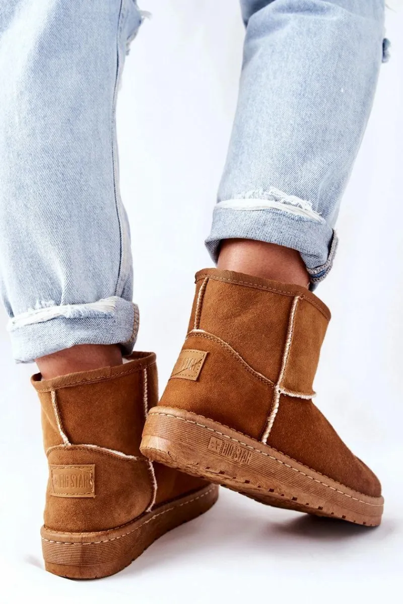 Damskie Skórzane Śniegowce Big Star II274441 Camel Damskie Śniegowce Damskie