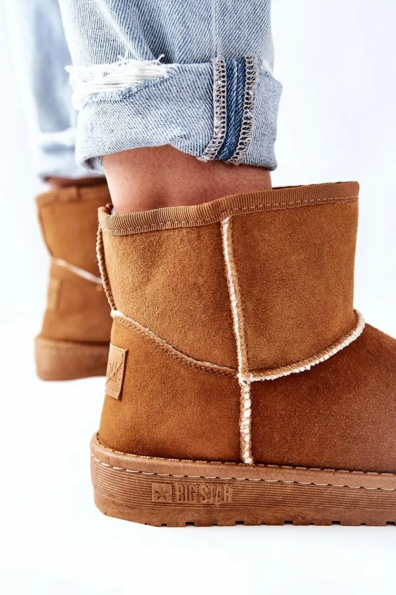 Damskie Skórzane Śniegowce Big Star II274441 Camel Damskie Śniegowce Damskie