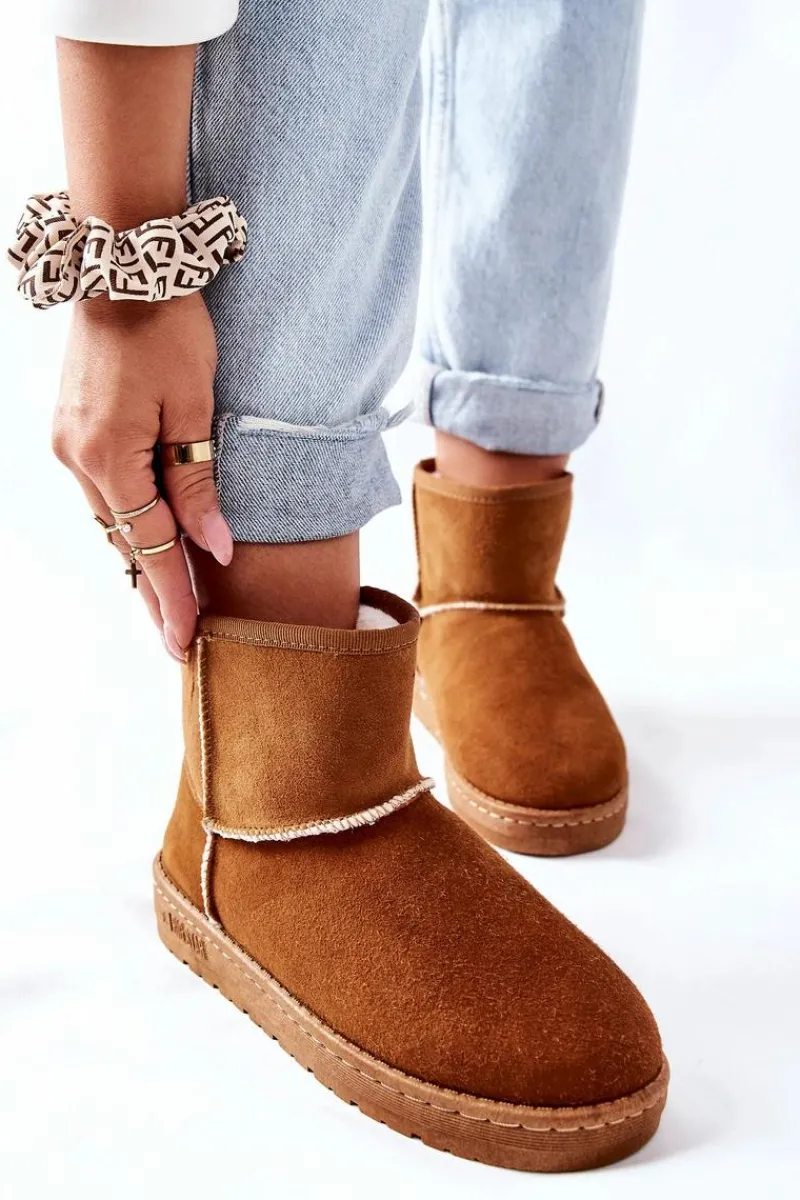 Damskie Skórzane Śniegowce Big Star II274441 Camel Damskie Śniegowce Damskie