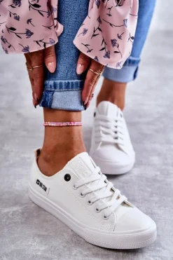 Clearance Damskie Skórzane Niskie Trampki Big Star KK274010 Białe Damskie Trampki Damskie Big Star|Trampki Damskie Niskie