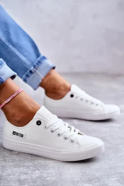 Clearance Damskie Skórzane Niskie Trampki Big Star KK274010 Białe Damskie Trampki Damskie Big Star|Trampki Damskie Niskie