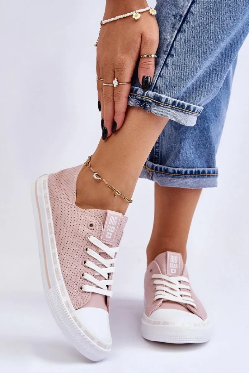 Discount Big Star Shoes Damskie Skórzane Niskie Trampki Big Star LL274015 Różowe