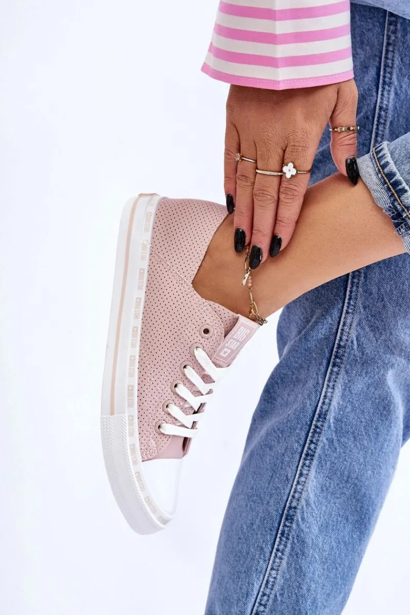 Discount Big Star Shoes Damskie Skórzane Niskie Trampki Big Star LL274015 Różowe