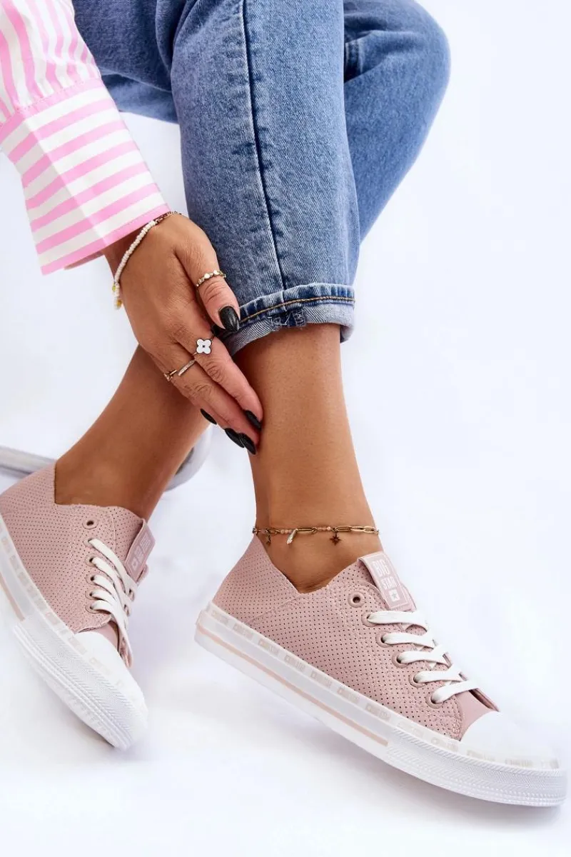 Discount Big Star Shoes Damskie Skórzane Niskie Trampki Big Star LL274015 Różowe