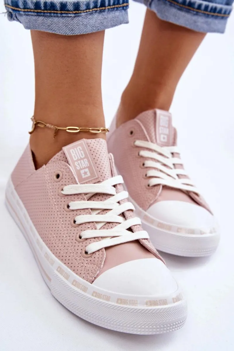 Discount Big Star Shoes Damskie Skórzane Niskie Trampki Big Star LL274015 Różowe