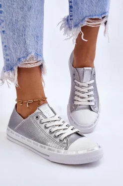 Trampki Damskie Big Star|Trampki Damskie Niskie></noscript>Big Star Shoes Damskie Skórzane Niskie Trampki Big Star LL274016 Srebrne