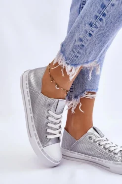 Trampki Damskie Big Star|Trampki Damskie Niskie></noscript>Big Star Shoes Damskie Skórzane Niskie Trampki Big Star LL274016 Srebrne