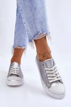 Trampki Damskie Big Star|Trampki Damskie Niskie></noscript>Big Star Shoes Damskie Skórzane Niskie Trampki Big Star LL274016 Srebrne