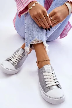 Trampki Damskie Big Star|Trampki Damskie Niskie></noscript>Big Star Shoes Damskie Skórzane Niskie Trampki Big Star LL274016 Srebrne