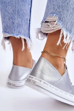 Trampki Damskie Big Star|Trampki Damskie Niskie></noscript>Big Star Shoes Damskie Skórzane Niskie Trampki Big Star LL274016 Srebrne