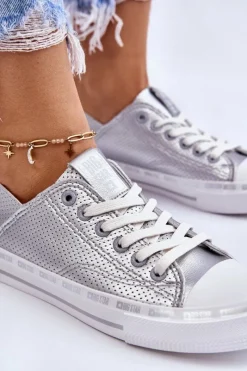 Trampki Damskie Big Star|Trampki Damskie Niskie></noscript>Big Star Shoes Damskie Skórzane Niskie Trampki Big Star LL274016 Srebrne