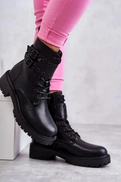 Hot Boto Damskie Skórzane Ocieplane Botki Czarne Silvor Czarny