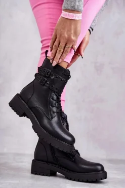 Hot Boto Damskie Skórzane Ocieplane Botki Czarne Silvor Czarny