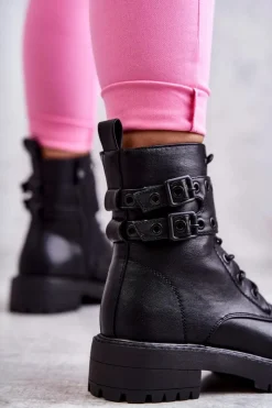 Hot Boto Damskie Skórzane Ocieplane Botki Czarne Silvor Czarny