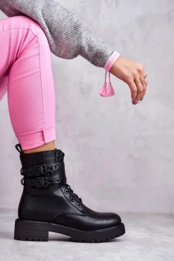 Hot Boto Damskie Skórzane Ocieplane Botki Czarne Silvor Czarny