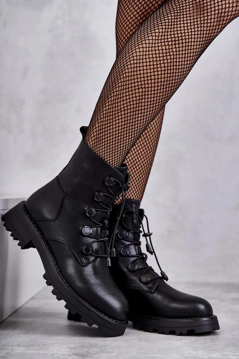 Best Damskie Skórzane Ocieplane Botki Ze Ściągaczem Czarne Helia Damskie Czarne Botki|Botki Zimowe Damskie