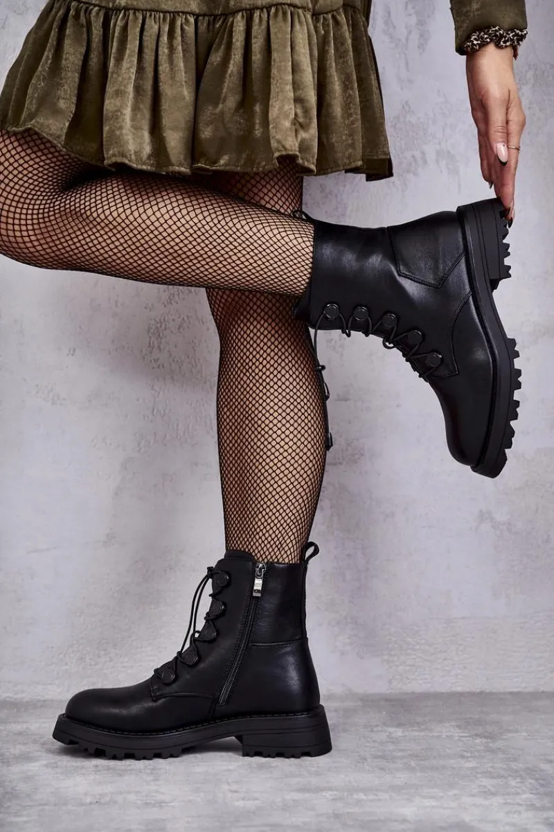 Best Damskie Skórzane Ocieplane Botki Ze Ściągaczem Czarne Helia Damskie Czarne Botki|Botki Zimowe Damskie