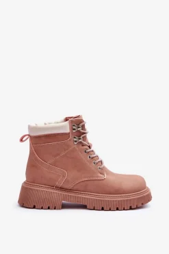 Damskie Trapery|Botki Sznurowane></noscript>Boto Damskie Skórzane Ocieplane Trapery Różowe Poles
