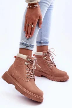 Damskie Trapery|Botki Sznurowane></noscript>Boto Damskie Skórzane Ocieplane Trapery Różowe Poles