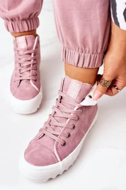 Best Damskie Skórzane Ocieplane Trampki Big Star EE274113 Różowe Damskie Trampki Ocieplane|Trampki Damskie Big Star