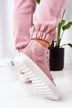 Best Damskie Skórzane Ocieplane Trampki Big Star EE274113 Różowe Damskie Trampki Ocieplane|Trampki Damskie Big Star