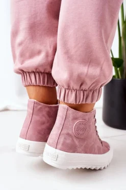 Best Damskie Skórzane Ocieplane Trampki Big Star EE274113 Różowe Damskie Trampki Ocieplane|Trampki Damskie Big Star