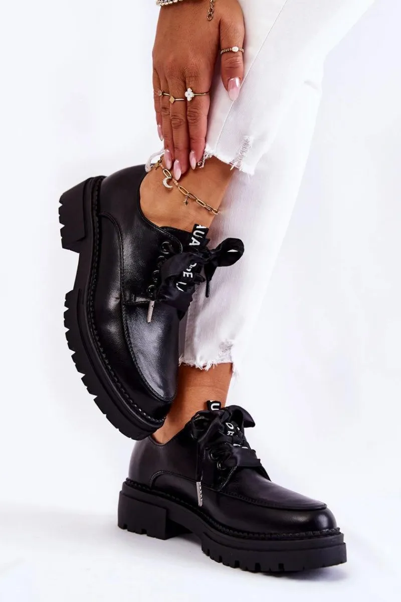 Hot Damskie Skórzane Półbuty La.Fi 210004B-PU Czarne Damskie Półbuty Lakierowane