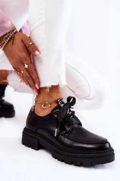 Hot Damskie Skórzane Półbuty La.Fi 210004B-PU Czarne Damskie Półbuty Lakierowane