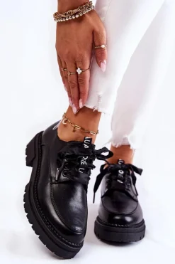 Hot Damskie Skórzane Półbuty La.Fi 210004B-PU Czarne Damskie Półbuty Lakierowane