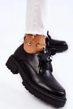 Hot Damskie Skórzane Półbuty La.Fi 210004B-PU Czarne Damskie Półbuty Lakierowane