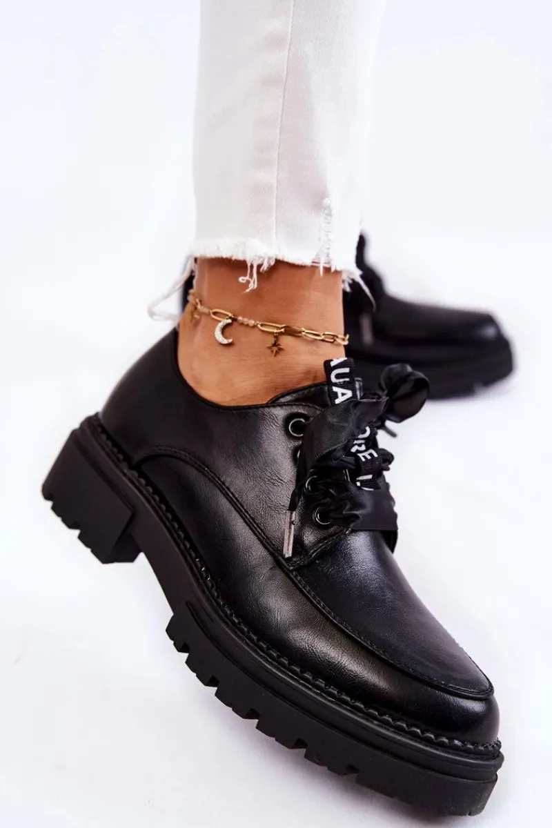 Hot Damskie Skórzane Półbuty La.Fi 210004B-PU Czarne Damskie Półbuty Lakierowane