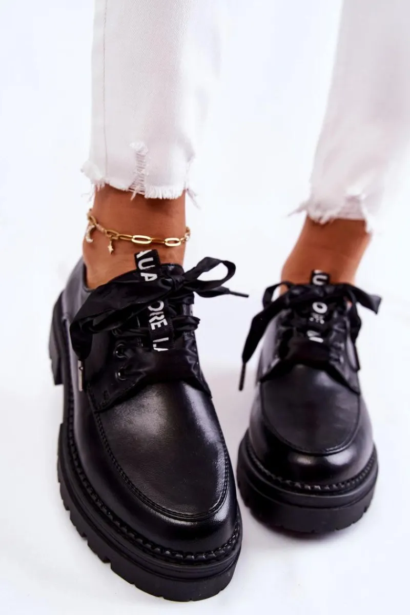 Hot Damskie Skórzane Półbuty La.Fi 210004B-PU Czarne Damskie Półbuty Lakierowane