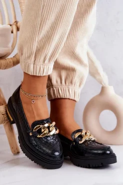 Discount Boto Damskie Skórzane Półbuty Loafery Czarne Mollie