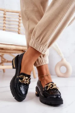 Discount Boto Damskie Skórzane Półbuty Loafery Czarne Mollie