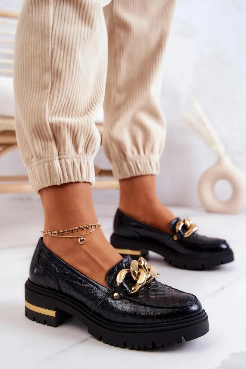 Discount Boto Damskie Skórzane Półbuty Loafery Czarne Mollie