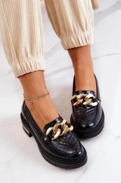 Discount Boto Damskie Skórzane Półbuty Loafery Czarne Mollie