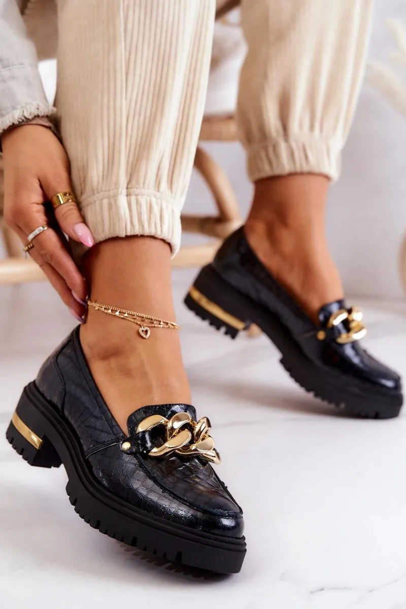 Discount Boto Damskie Skórzane Półbuty Loafery Czarne Mollie