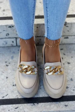 Discount Boto Damskie Skórzane Półbuty Loafery Beżowe Mollie