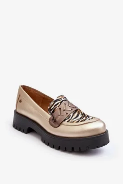 Półbuty Skórzane|Mokasyny Damskie Skórzane>Maciejka Damskie Skórzane Półbuty Mokasyny 06195-25 Złote