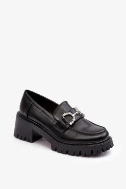 Online Damskie Skórzane Półbuty Na Masywnym Obcasie Czarne Lemmitty Damskie Mokasyny Damskie Lakierowane