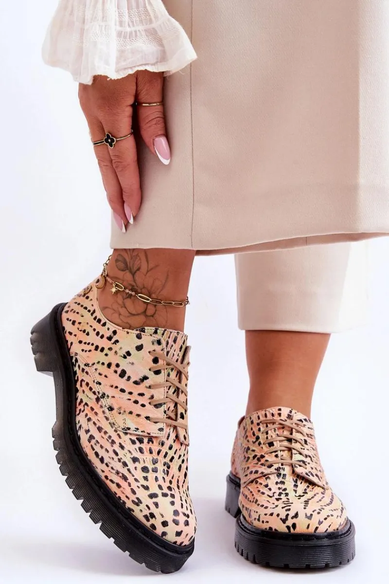 Półbuty Skórzane>Maciejka Damskie Skórzane Półbuty Oxfordy 04087-18 Pomarańczowo-Czarne Pomarańczowy