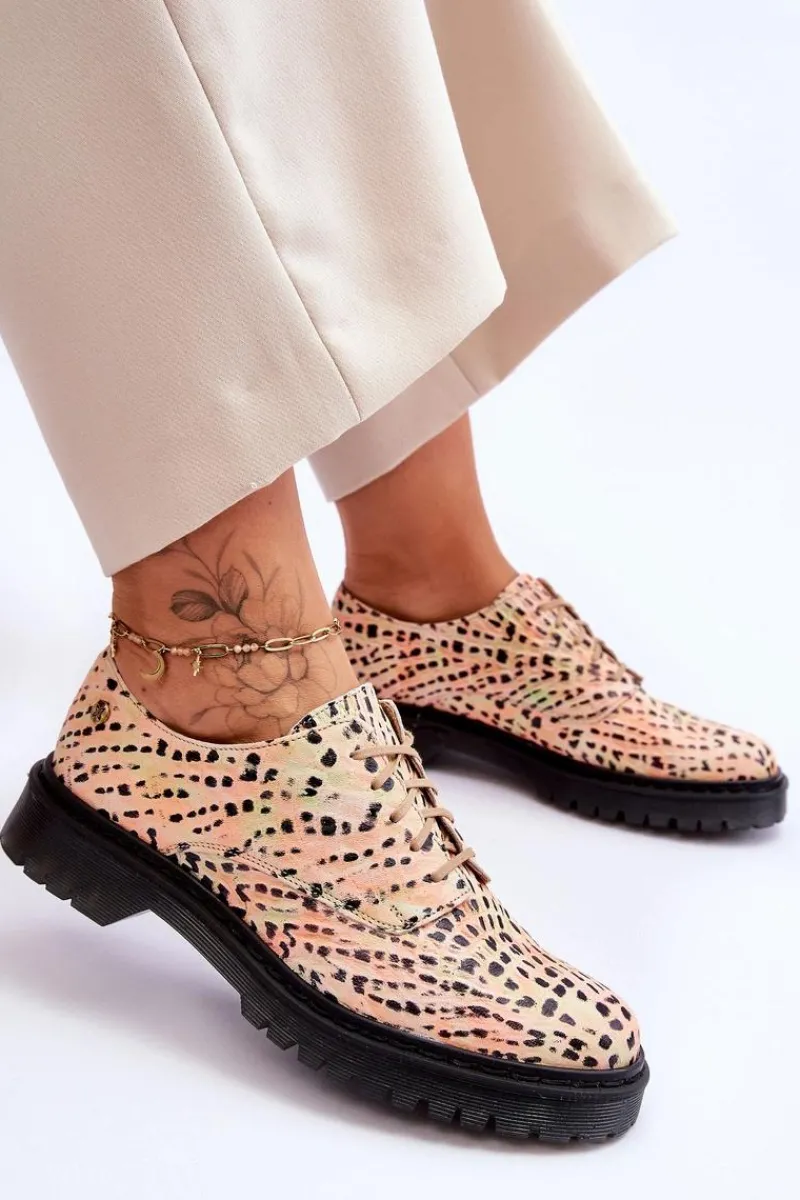 Półbuty Skórzane>Maciejka Damskie Skórzane Półbuty Oxfordy 04087-18 Pomarańczowo-Czarne Pomarańczowy
