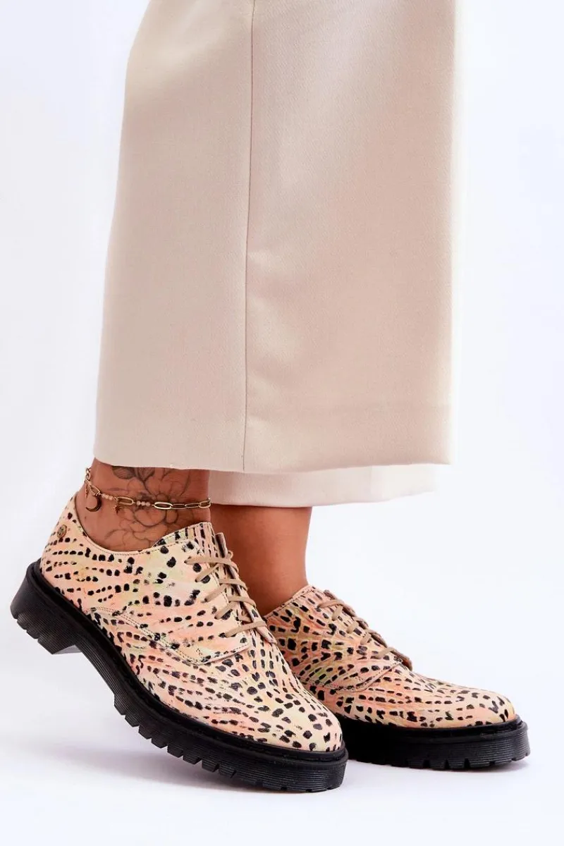 Półbuty Skórzane>Maciejka Damskie Skórzane Półbuty Oxfordy 04087-18 Pomarańczowo-Czarne Pomarańczowy