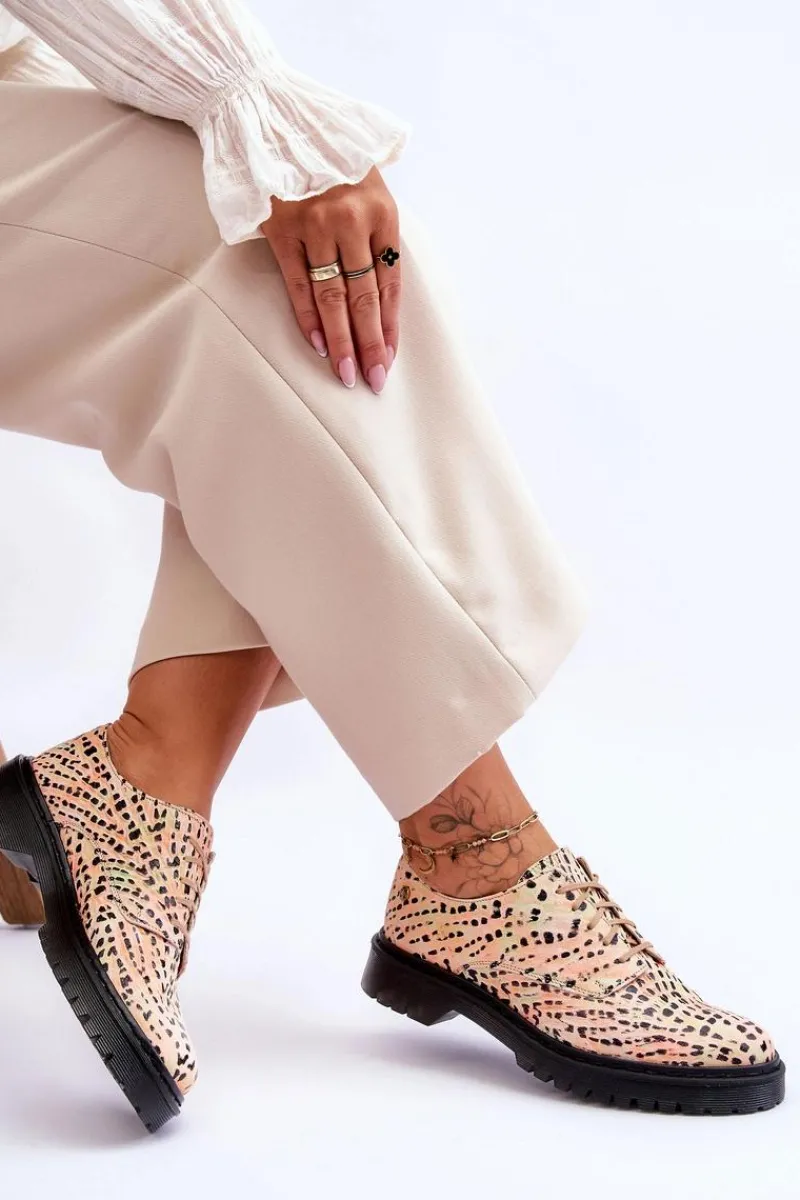 Półbuty Skórzane>Maciejka Damskie Skórzane Półbuty Oxfordy 04087-18 Pomarańczowo-Czarne Pomarańczowy