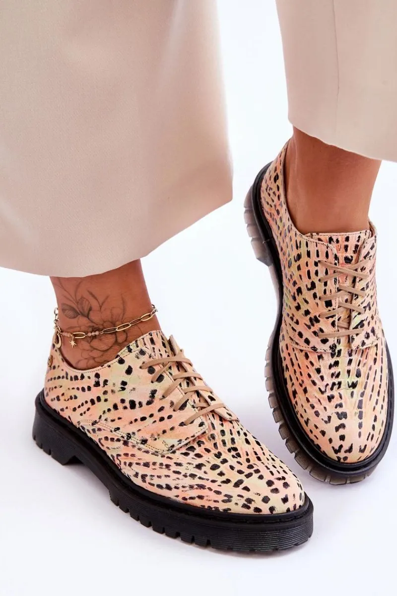 Półbuty Skórzane>Maciejka Damskie Skórzane Półbuty Oxfordy 04087-18 Pomarańczowo-Czarne Pomarańczowy